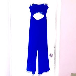 Women's Blue sexy wide leg jumpsuit with cutout